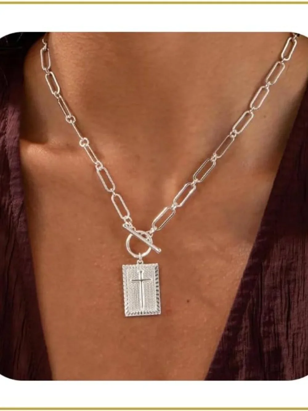 Mothers Day Gifts for Mom Sterling Silver Cross Pendant Necklace, Chunky Cross N